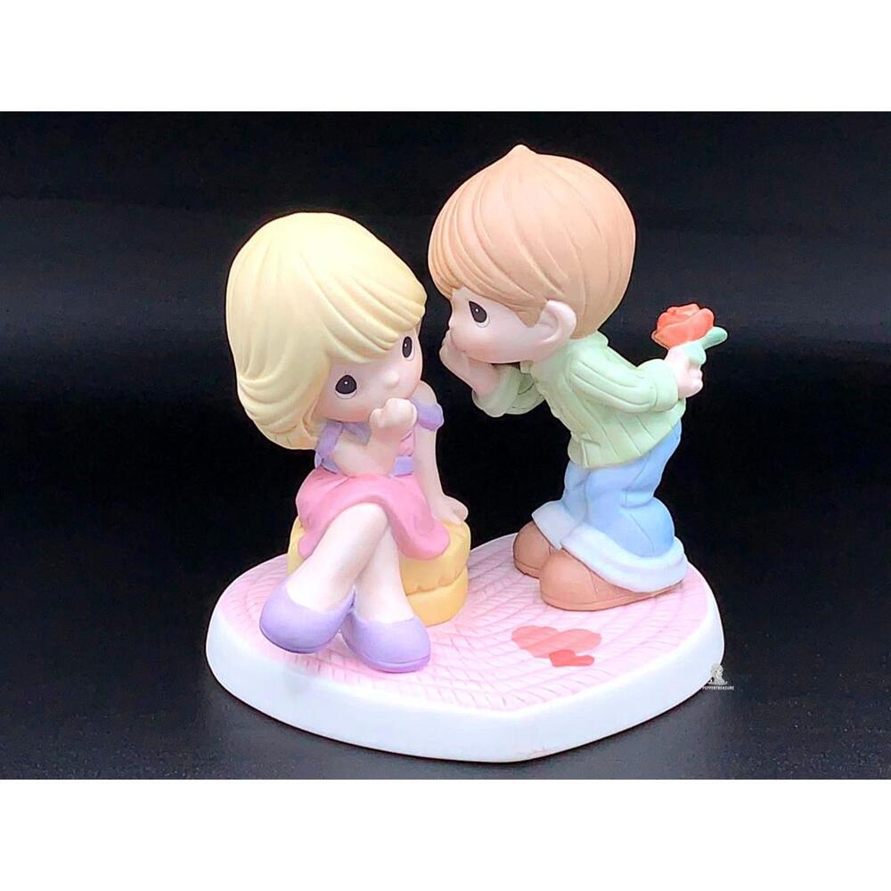 Rare Precious Moments Boy w/ Rose Girl Sitting Heart Base Collectible Figurine
